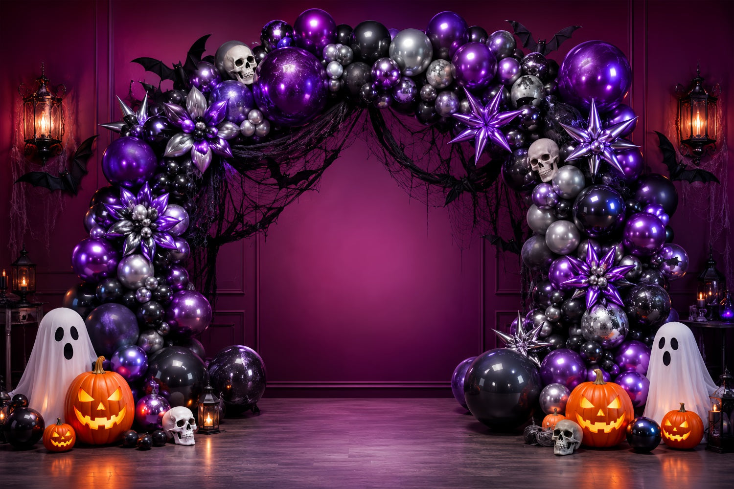 Halloween Backdrop Ideas DIY Purple Skull Ghost Balloon Arch Purple Halloween Backdrop UK LXX67-203