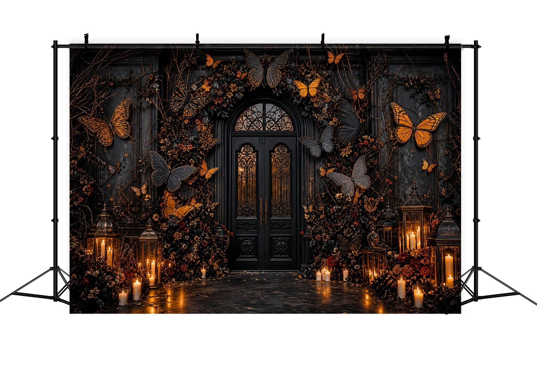 Halloween Party Photo Backdrop Ideas Black Gold Butterfly Entrance Creepy Halloween Backdrop UK LXX67-204