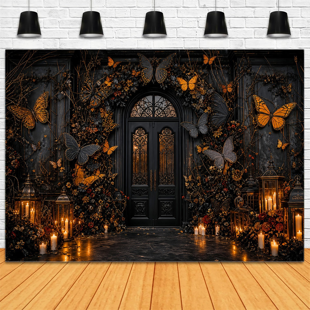 Halloween Party Photo Backdrop Ideas Black Gold Butterfly Entrance Creepy Halloween Backdrop UK LXX67-204