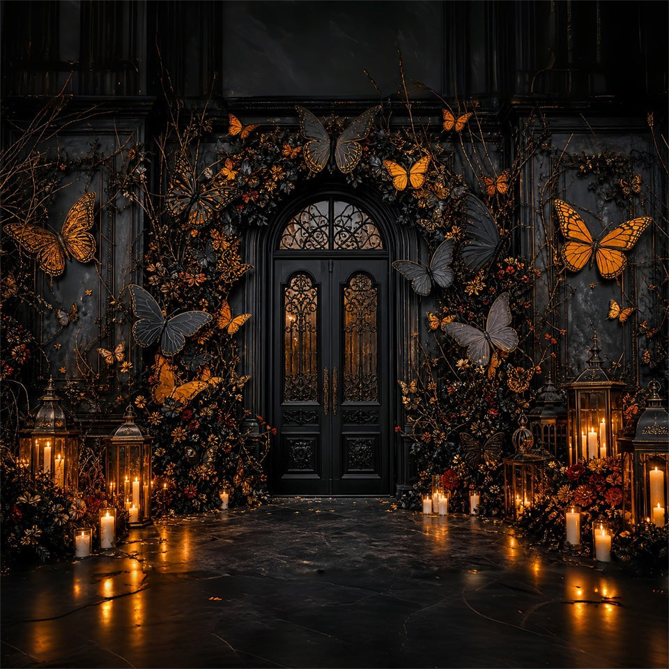 Halloween Party Photo Backdrop Ideas Black Gold Butterfly Entrance Creepy Halloween Backdrop UK LXX67-204