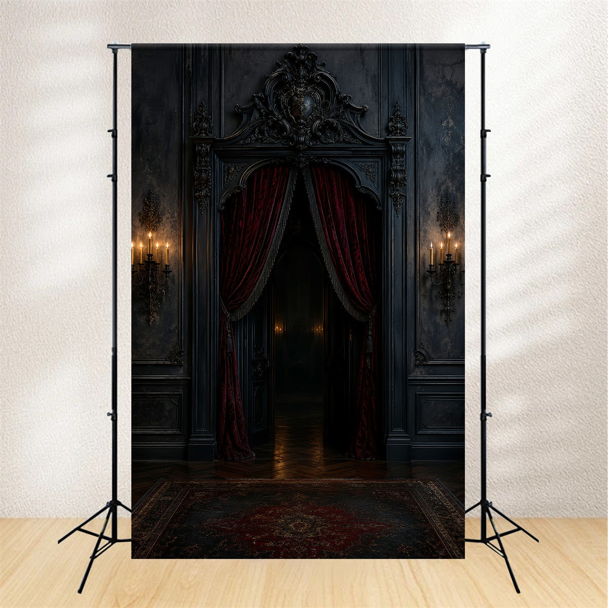 Simple Halloween Backdrop Gothic Crimson Curtain Doorway Extra Large Halloween Backdrop UK LXX67-207