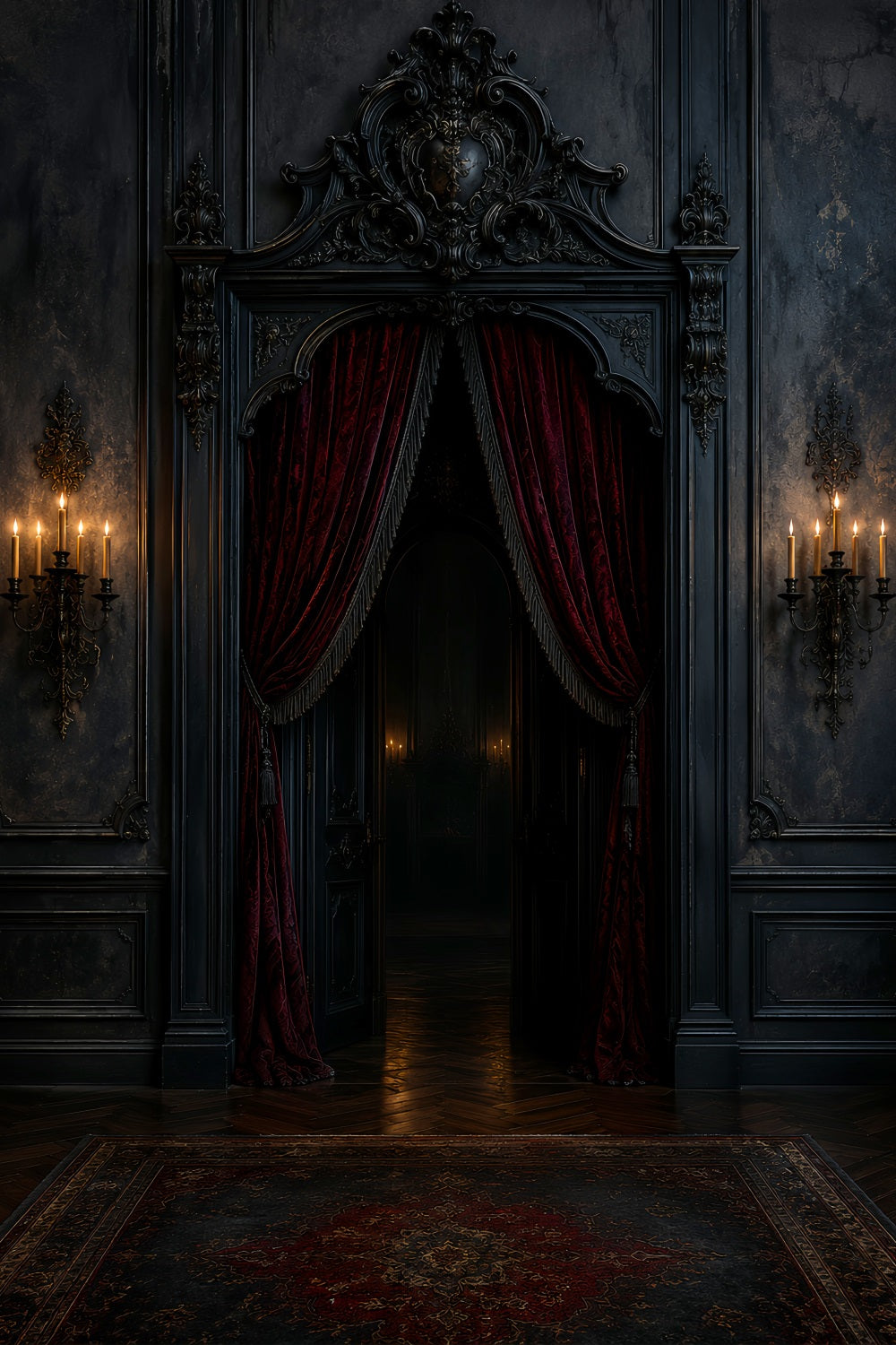 Simple Halloween Backdrop Gothic Crimson Curtain Doorway Extra Large Halloween Backdrop UK LXX67-207