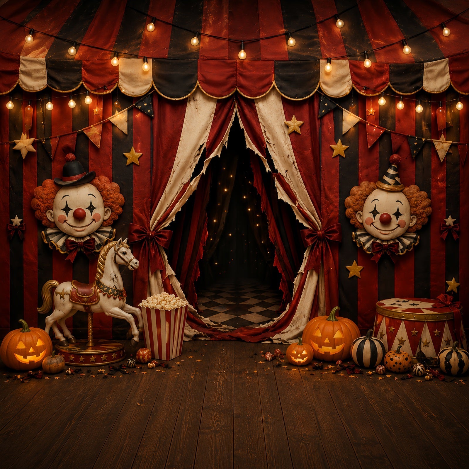 Halloween Clown Backdrop Vintage Clown Circus Entrance Halloween Fabric Backdrop UK LXX67-208