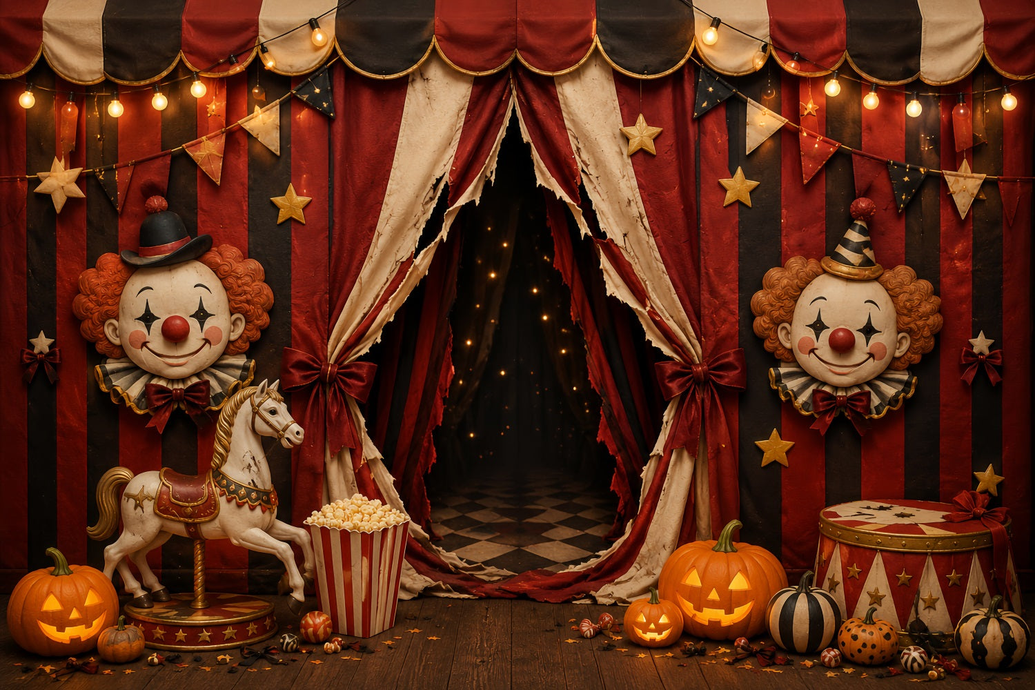 Halloween Clown Backdrop Vintage Clown Circus Entrance Halloween Fabric Backdrop UK LXX67-208