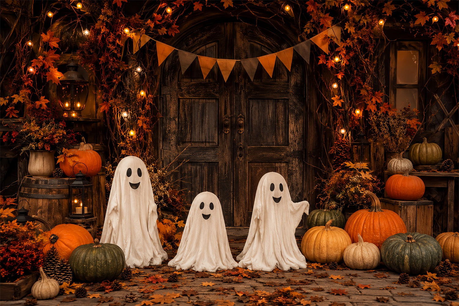 Haunted Mansion Backdrop Rustic Ghost Pumpkin Doorway Gothic Backdrop UK LXX67-214