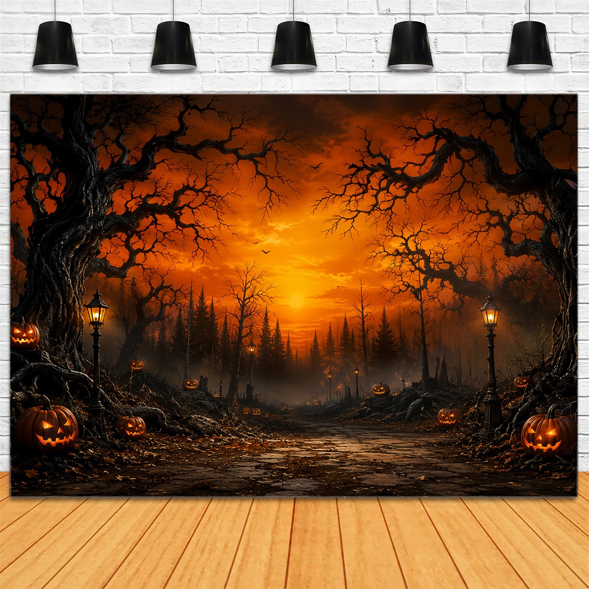 Spooky Forest Backdrop Sunset Pumpkin Woods Path Spooky Backdrop UK LXX67-217