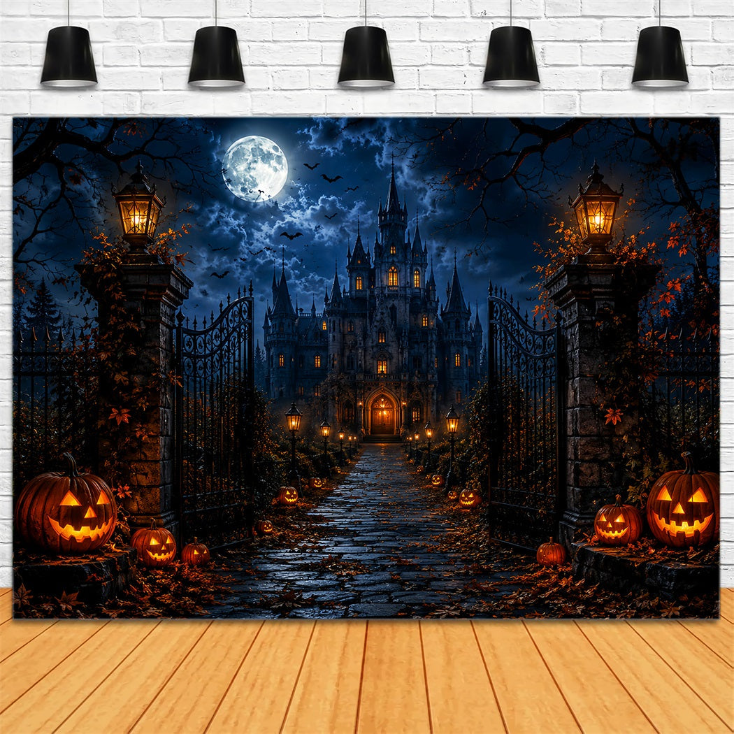 Haunted Forest Backdrop Moonlit Gothic Castle Gate Halloween Wall Backdrop UK LXX67-218