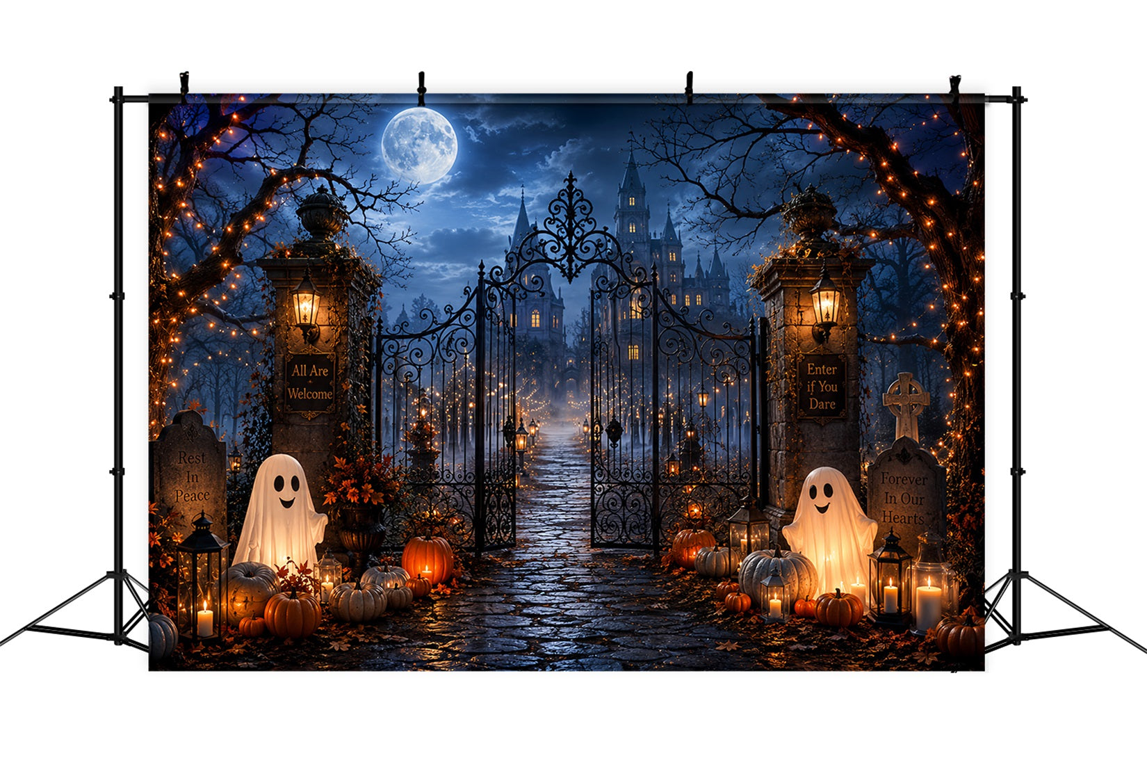 Halloween Graveyard Backdrop Ghostly Castle Entrance Halloween Backdrops Scene Setters UK LXX67-219