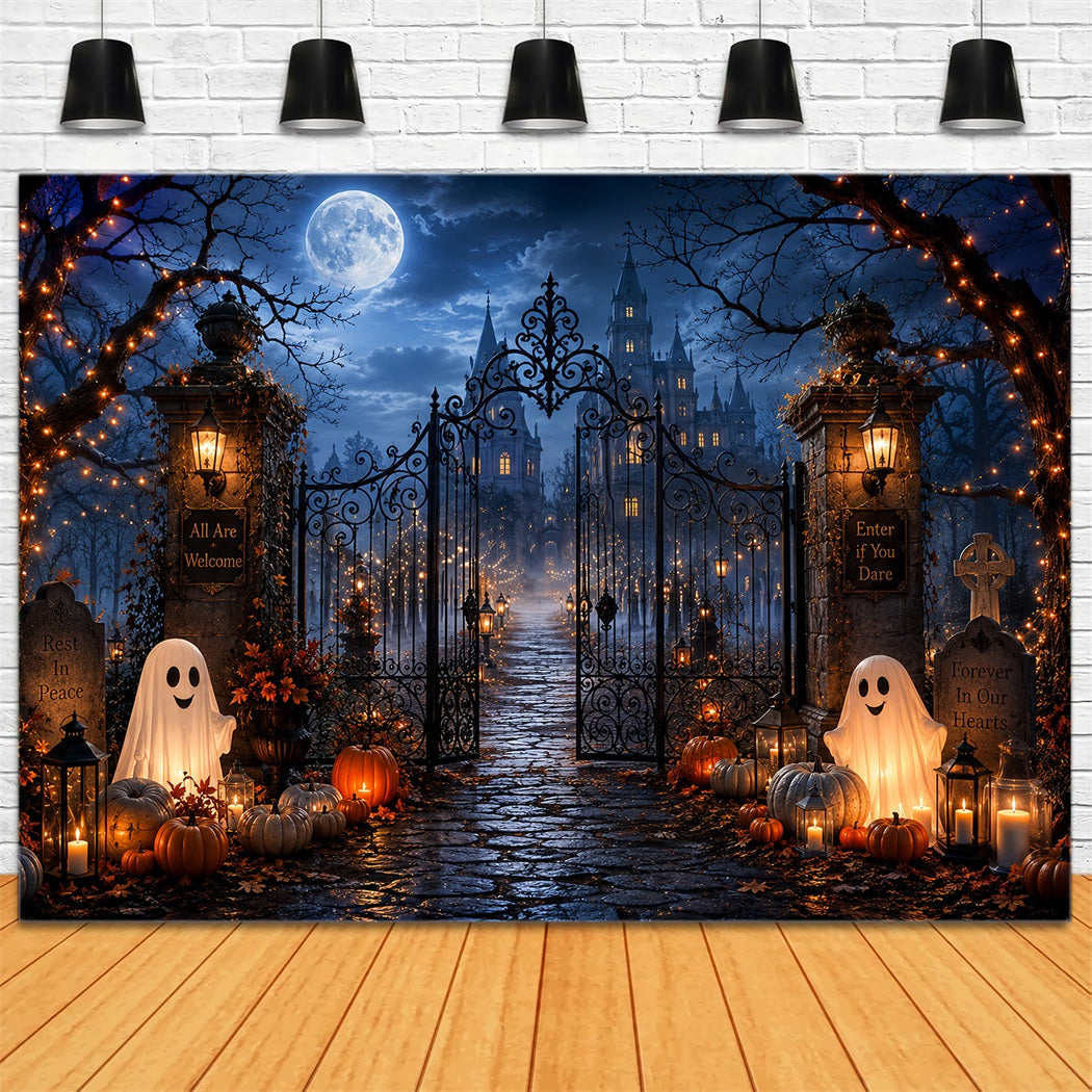 Halloween Graveyard Backdrop Ghostly Castle Entrance Halloween Backdrops Scene Setters UK LXX67-219