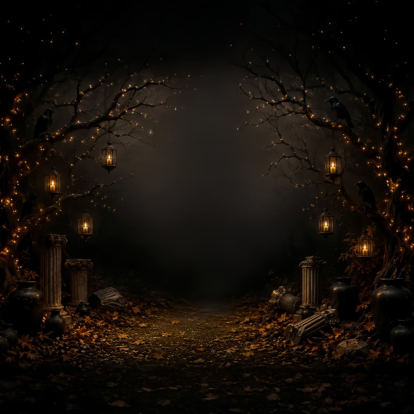 Ghost Backdrop Candlelit Raven Forest Path Gothic Photo Backdrop UK LXX67-221