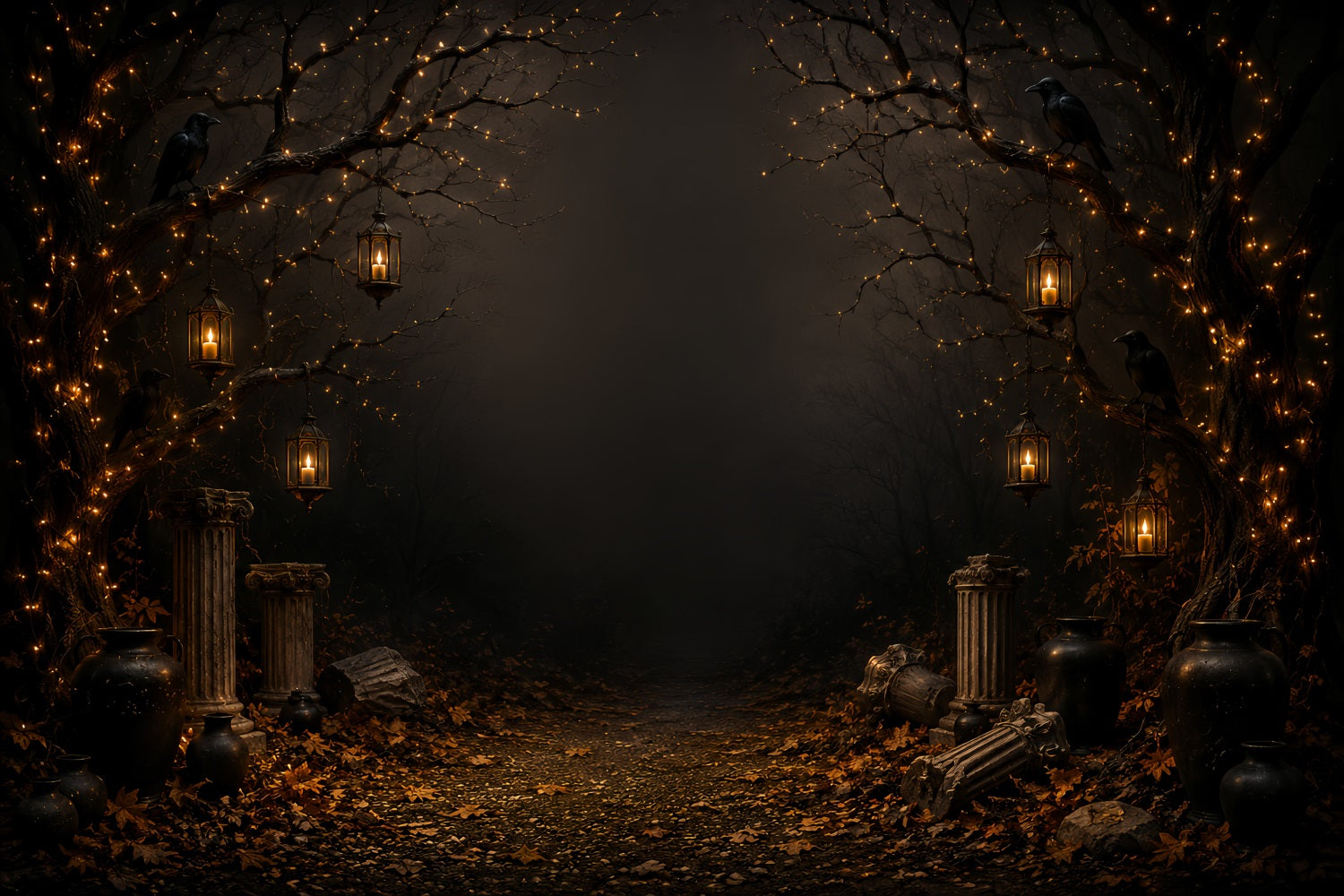 Ghost Backdrop Candlelit Raven Forest Path Gothic Photo Backdrop UK LXX67-221