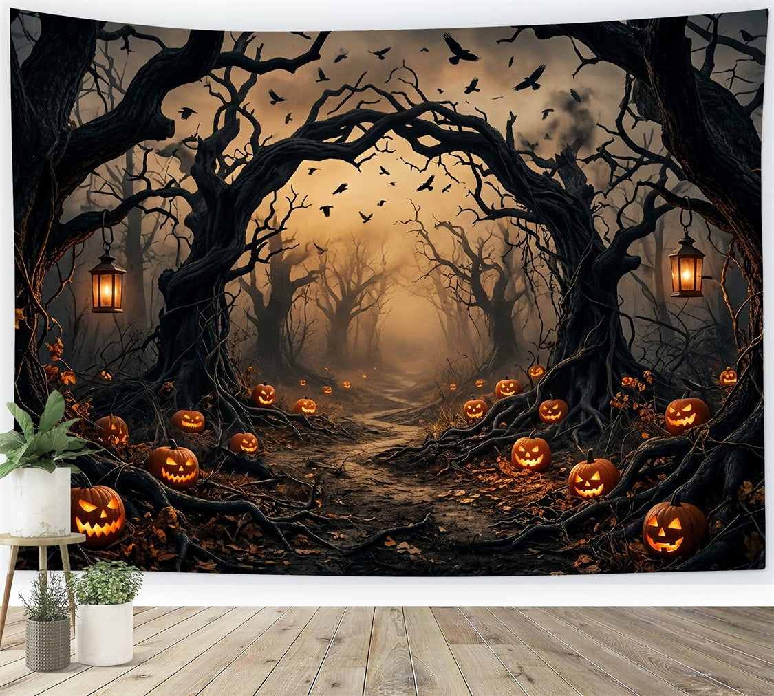 Creepy Forest Backdrop Pumpkin Twisted Trees Spooky Halloween Backdrop UK LXX67-224
