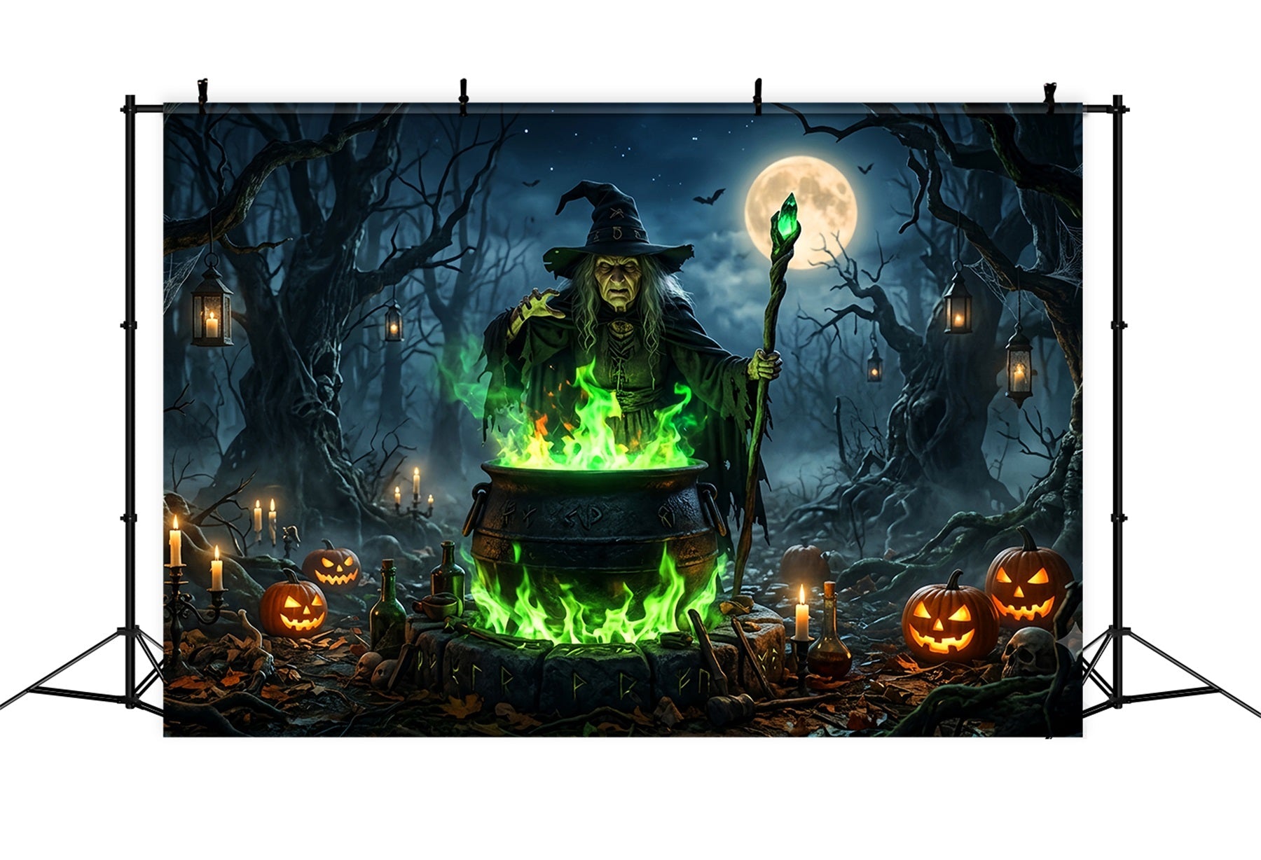 Witchy Backdrop Moonlit Witch Cauldron Ritual Horror Backdrop UK LXX67-225