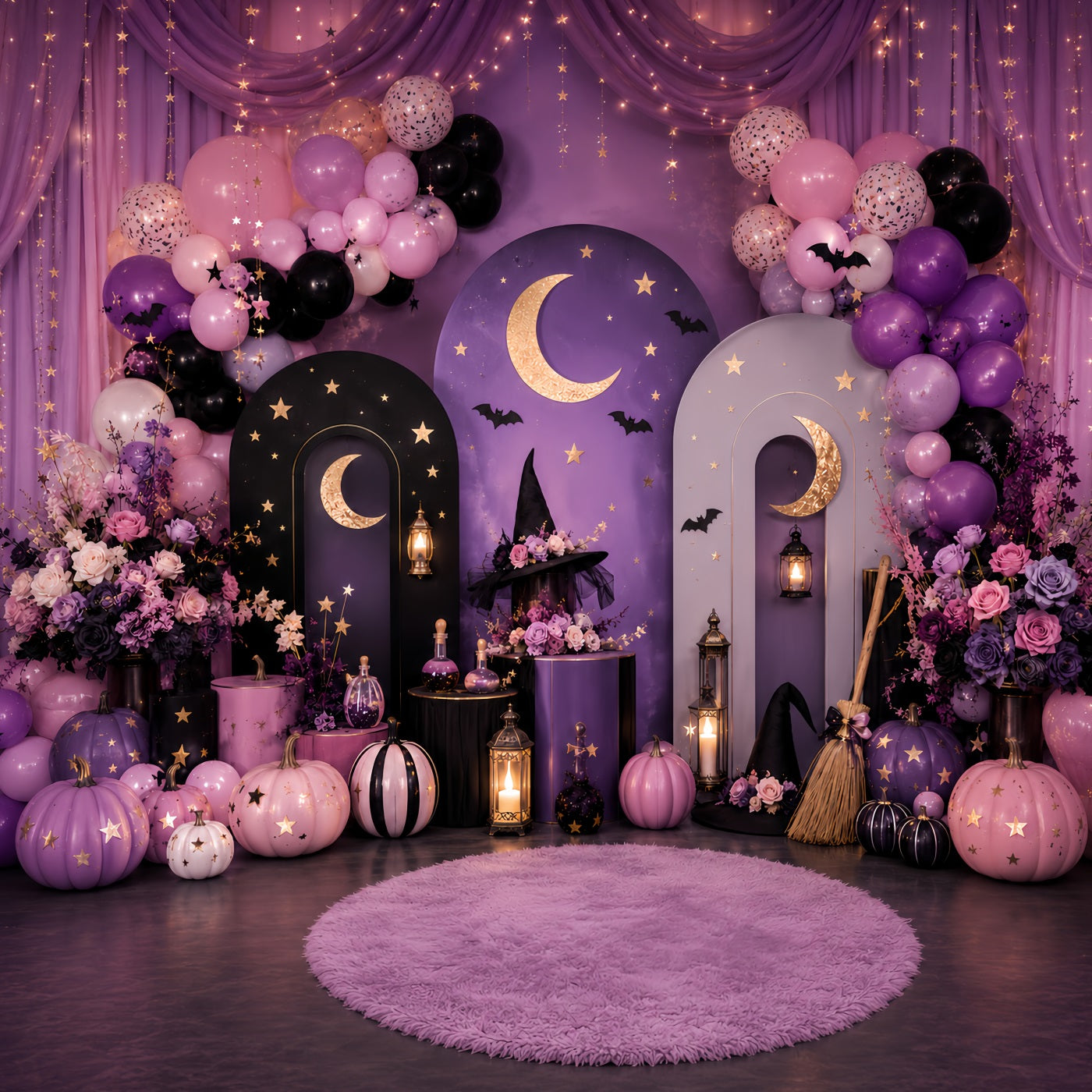 Pumpkin Patch Photo Backdrop Celestial Witch Moon Celebration Halloween Party Backdrop UK LXX67-226