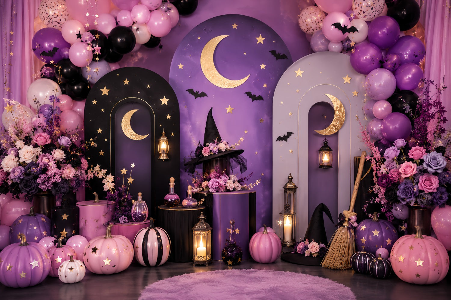 Pumpkin Patch Photo Backdrop Celestial Witch Moon Celebration Halloween Party Backdrop UK LXX67-226