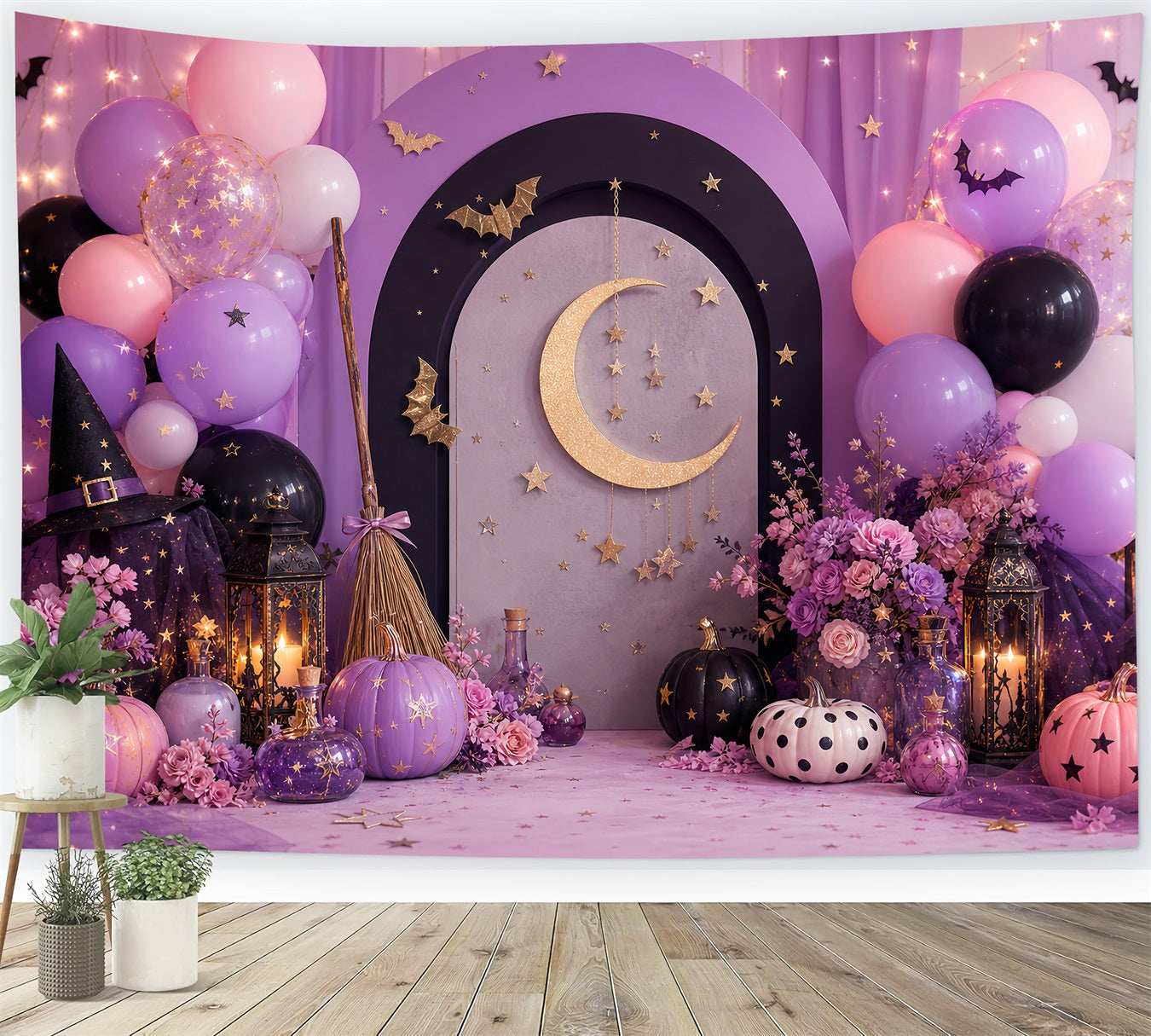 Pumpkin Patch Photo Backdrop Golden Crescent Witch Party Halloween Party Backdrop UK LXX67-227