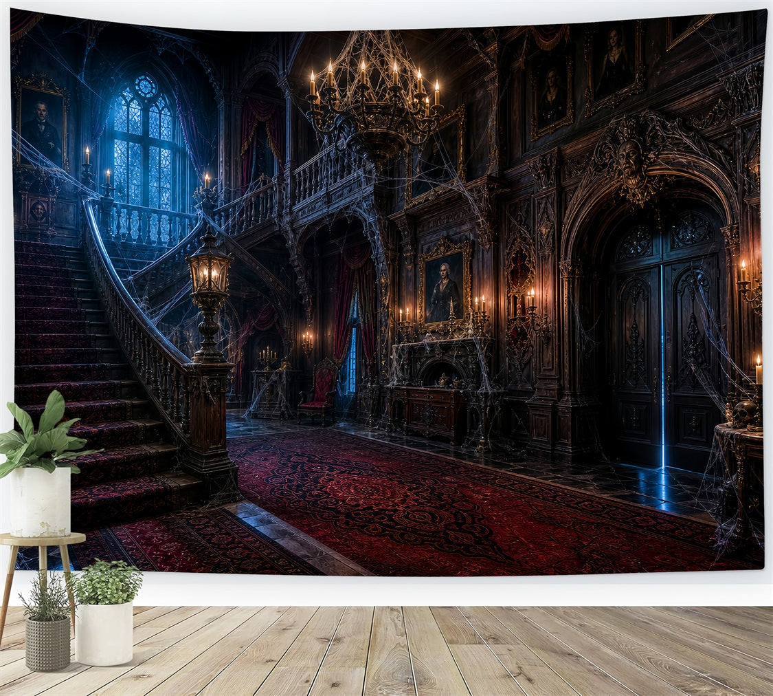Haunted House Photo Backdrop Cobweb Gothic Manor Hall Halloween Photo Backdrop Ideas UK LXX67-229