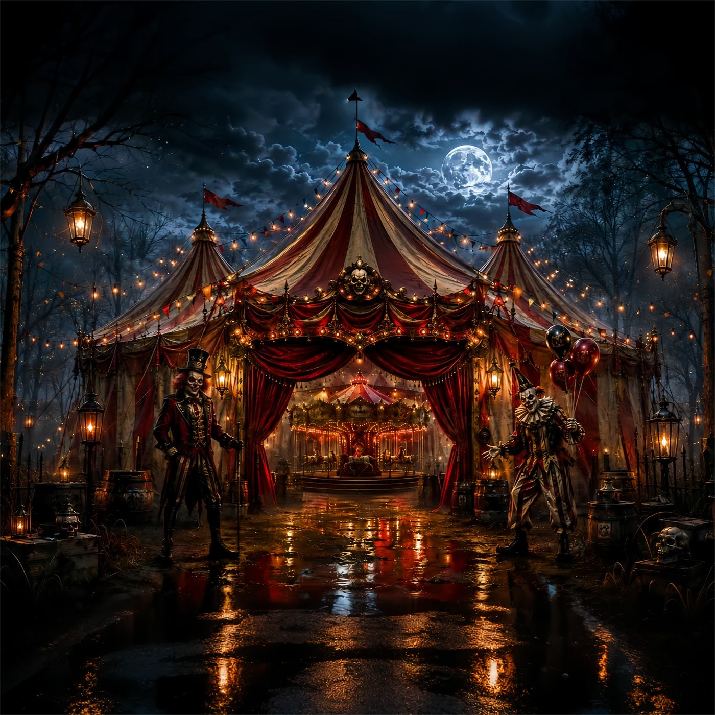 Creepy Carnival Backdrop Sinister Clown Circus Entrance Backdrop Halloween UK LXX67-231