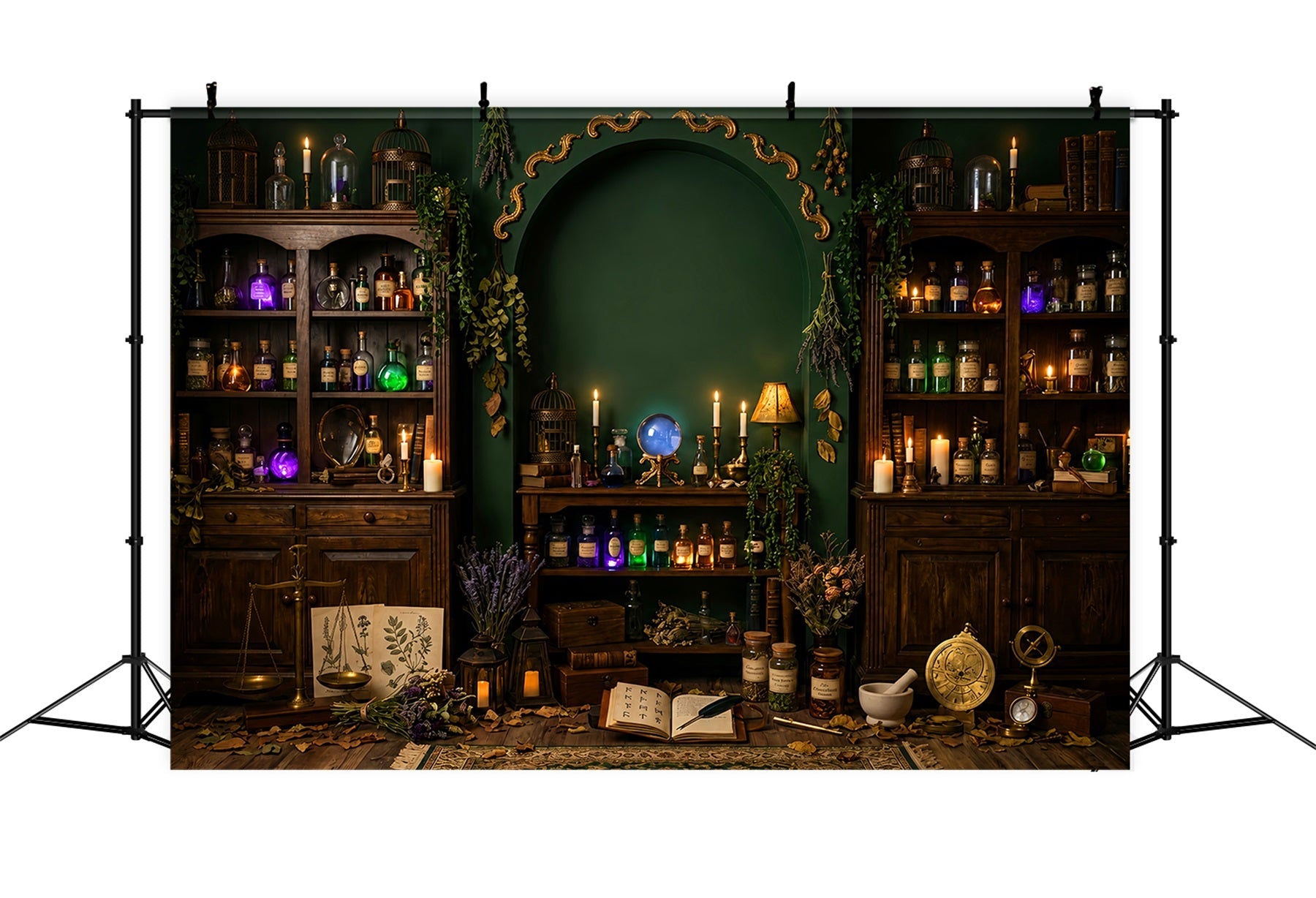 Haunted Library Backdrop Emerald Witch Apothecary Chamber Large Halloween Backdrop UK LXX67-234