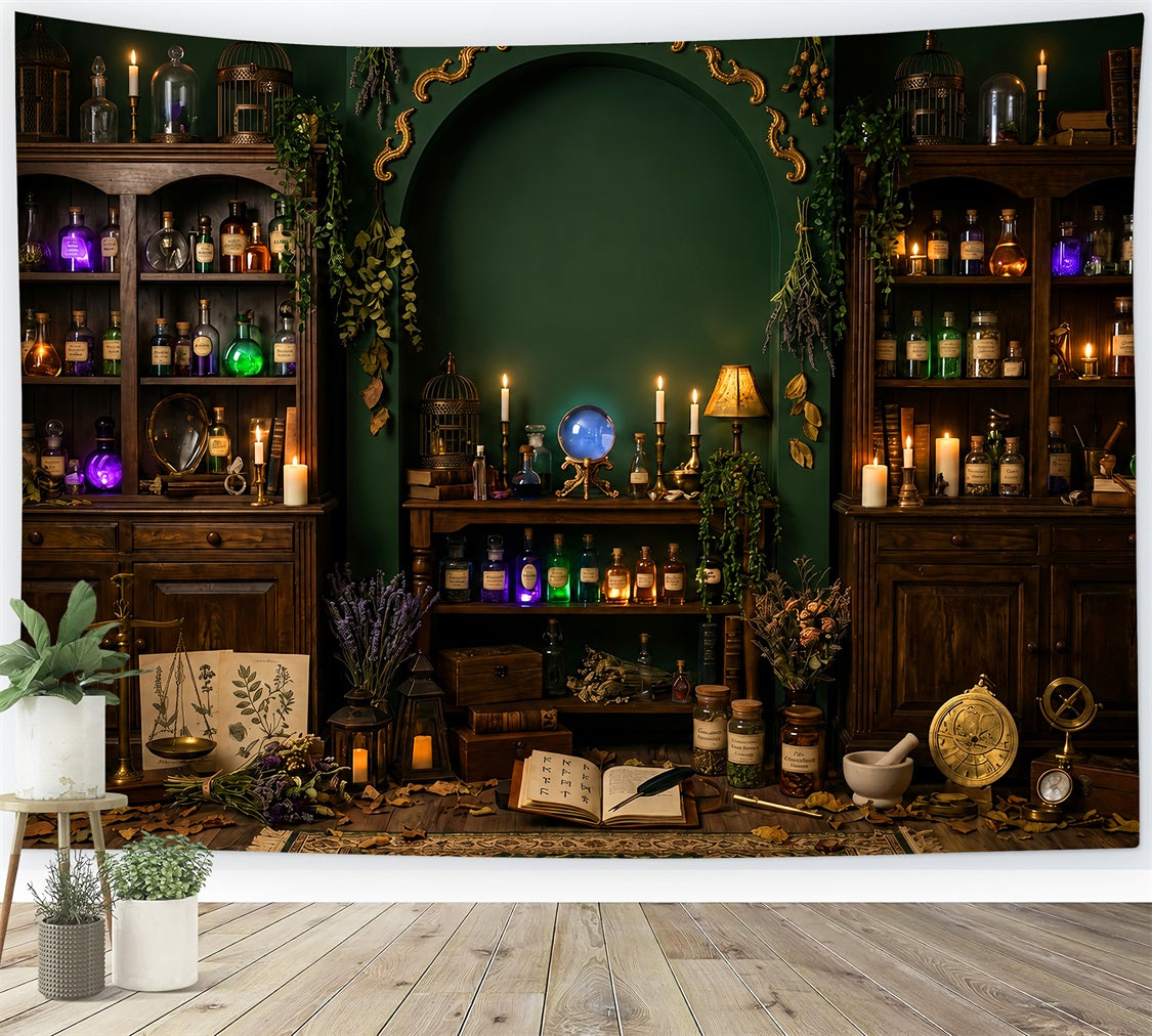 Haunted Library Backdrop Emerald Witch Apothecary Chamber Large Halloween Backdrop UK LXX67-234