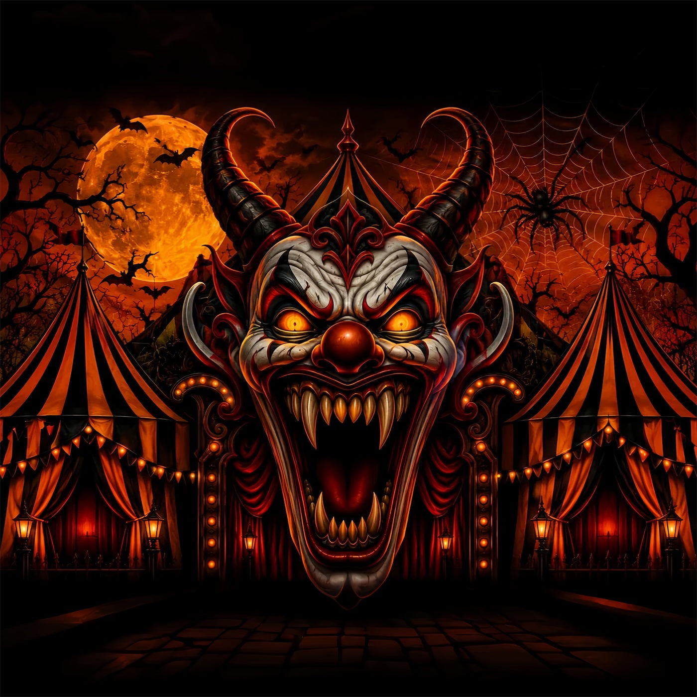 Creepy Circus Backdrop Demonic Clown Carnival Gateway Scary Halloween Backdrop UK LXX67-237