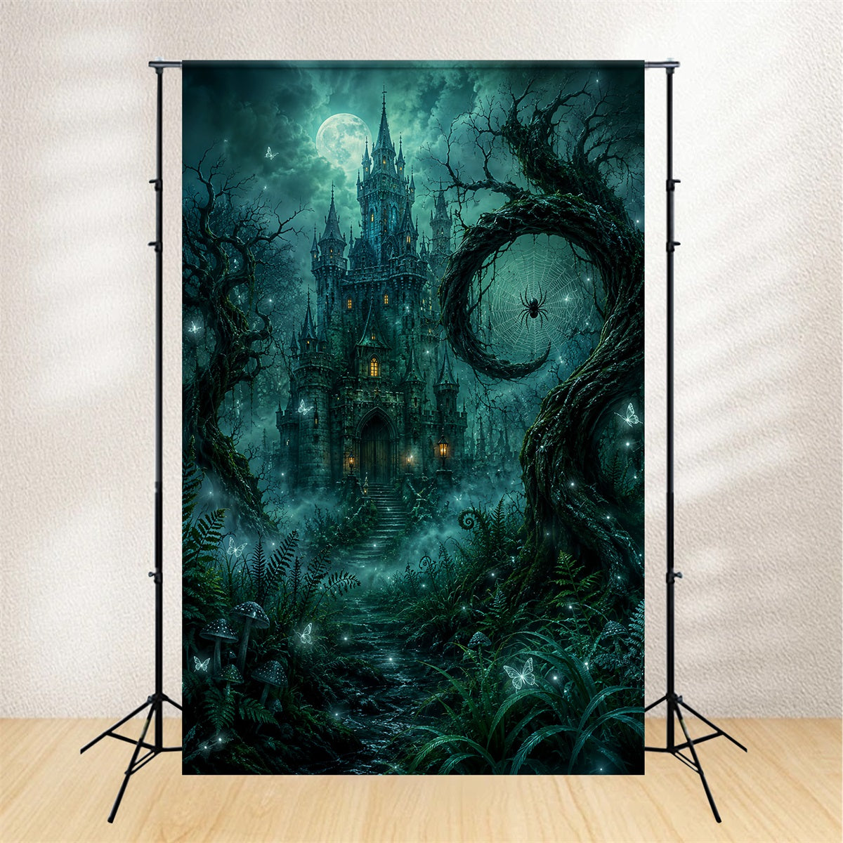 Spooky Woods Backdrop Emerald Spider Castle Forest Haunted Backdrop UK LXX67-240