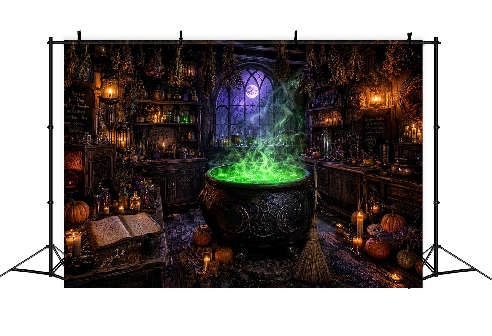 Halloween Witch Backdrop Green Cauldron Workshop Halloween Party Photo Backdrop UK LXX67-241
