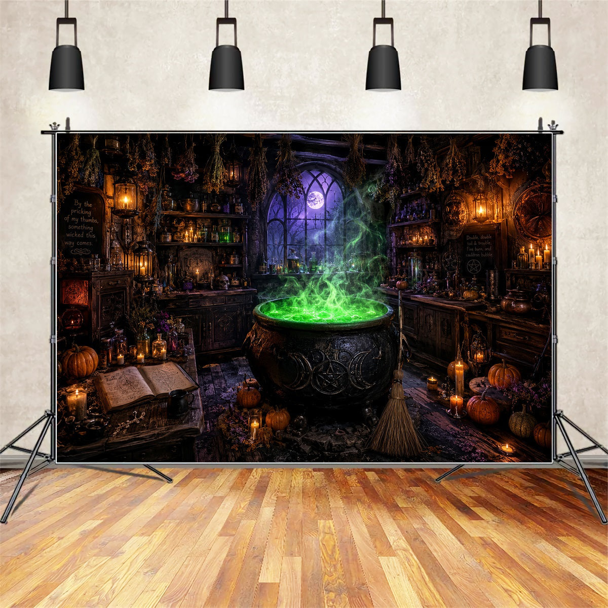 Halloween Witch Backdrop Green Cauldron Workshop Halloween Party Photo Backdrop UK LXX67-241