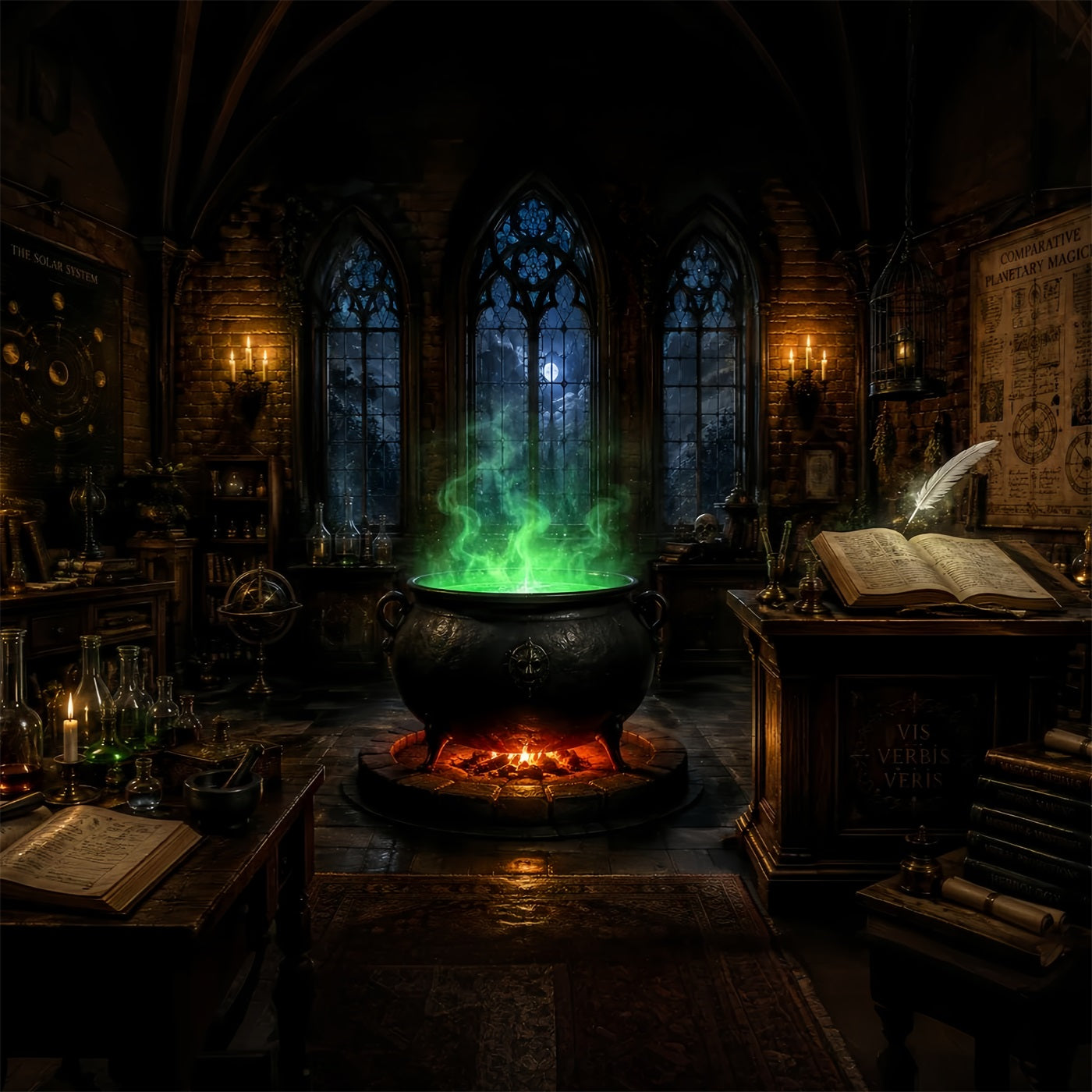 Spooky Castle Backdrop Emerald Cauldron Magic Classroom Magical Backdrop UK LXX67-244