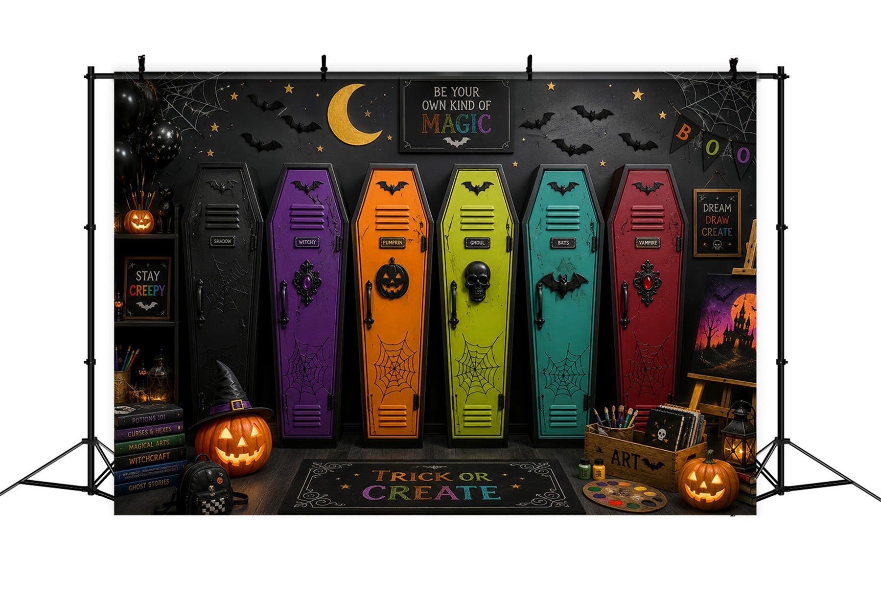 Coffin Backdrop Colorful Coffin Art Classroom Photo Booth Halloween Backdrop UK LXX67-246