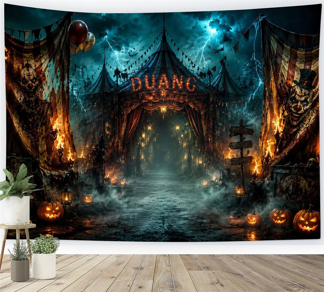Halloween Spooky Backdrop Burning Haunted Circus Entrance Spooky Halloween Backdrops UK LXX67-25