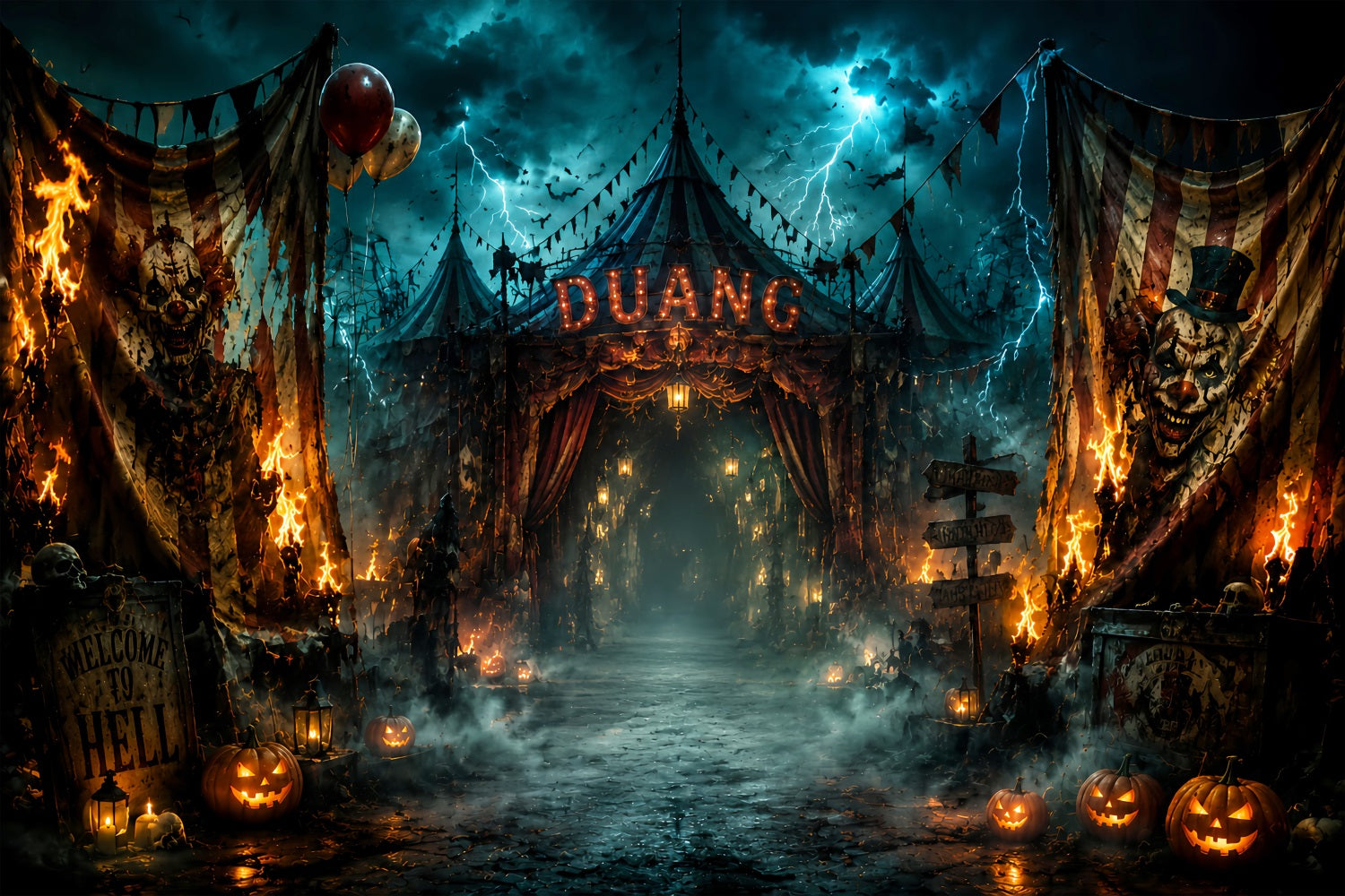 Halloween Spooky Backdrop Burning Haunted Circus Entrance Spooky Halloween Backdrops UK LXX67-25
