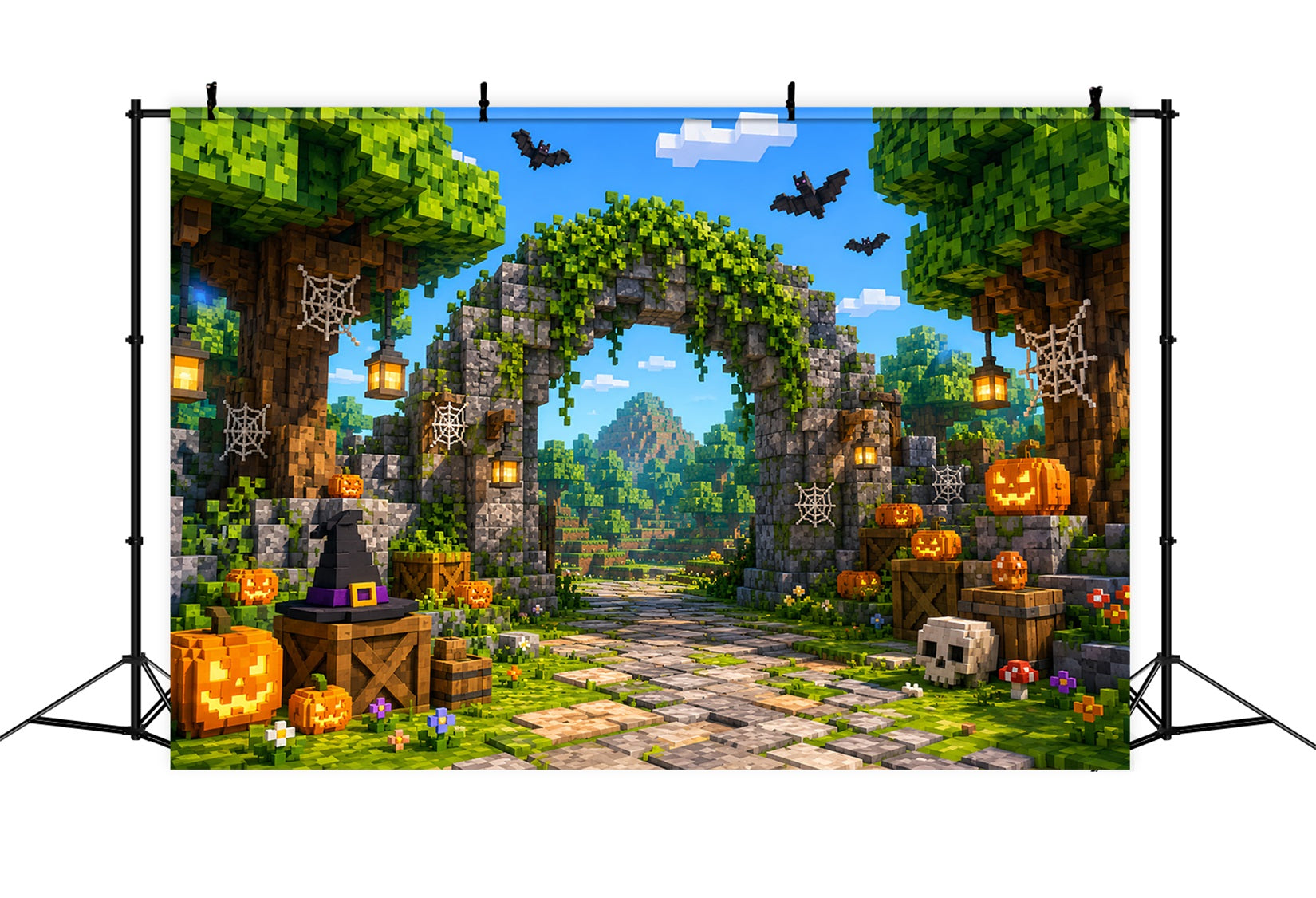 Fall Pumpkin Backdrop Pixel Pumpkin Ruins Gateway Backdrops For Halloween UK LXX67-253