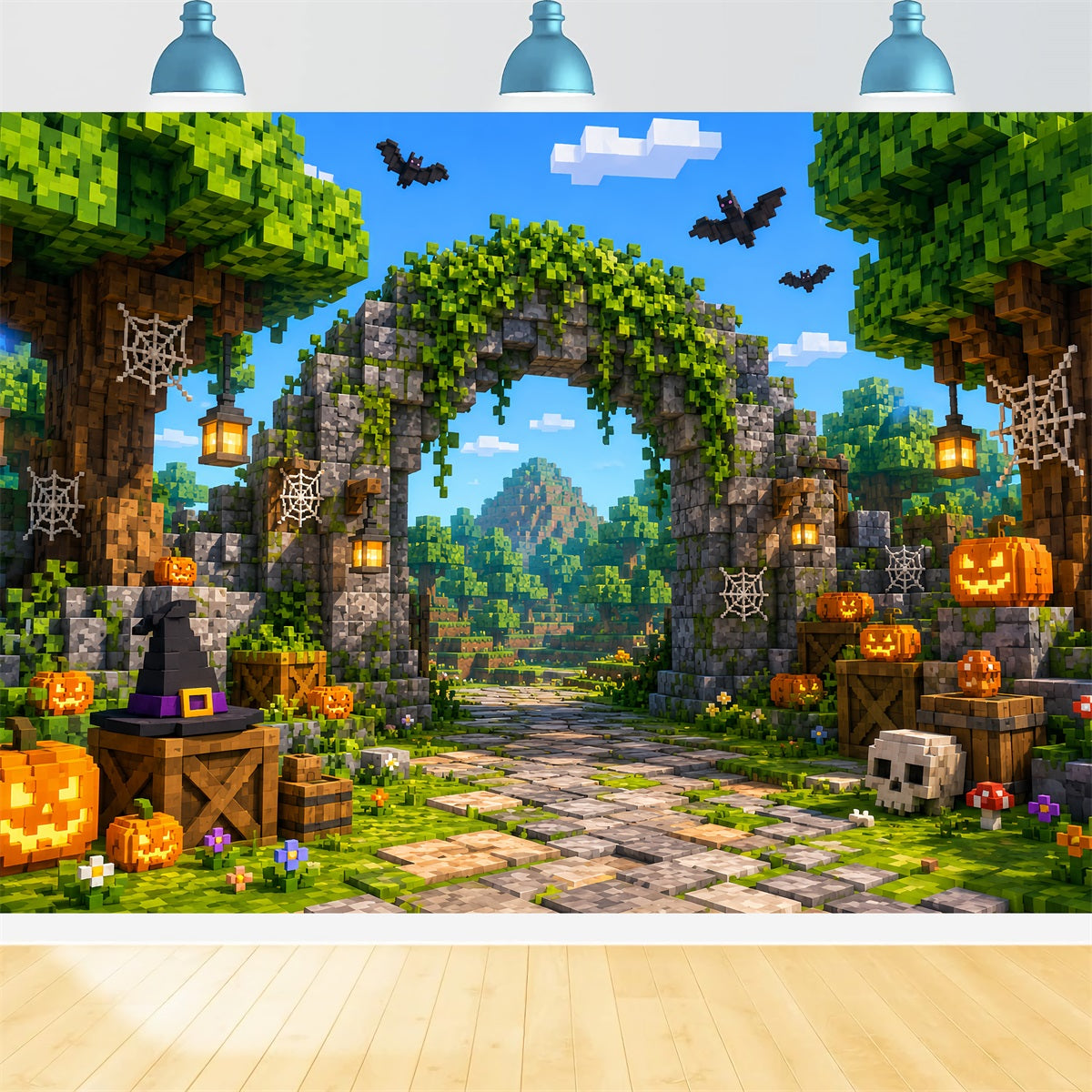 Fall Pumpkin Backdrop Pixel Pumpkin Ruins Gateway Backdrops For Halloween UK LXX67-253