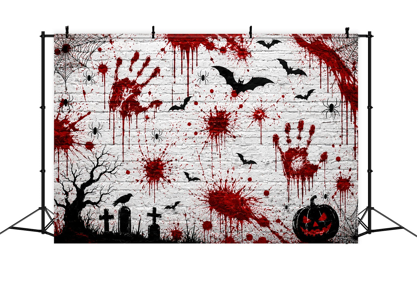 Halloween Bloody Backdrop Handprint Brick Wall Halloween Backdrop For Pictures UK LXX67-256