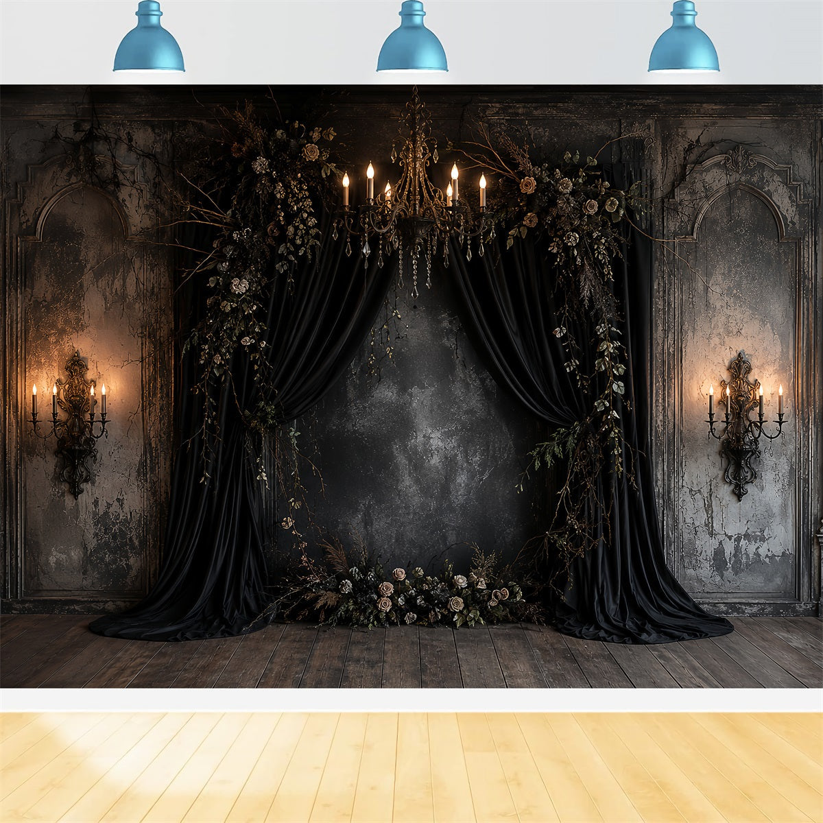 Pumpkin Backdrops Black Draped Floral Alcove Gothic Wedding Backdrop UK LXX67-257