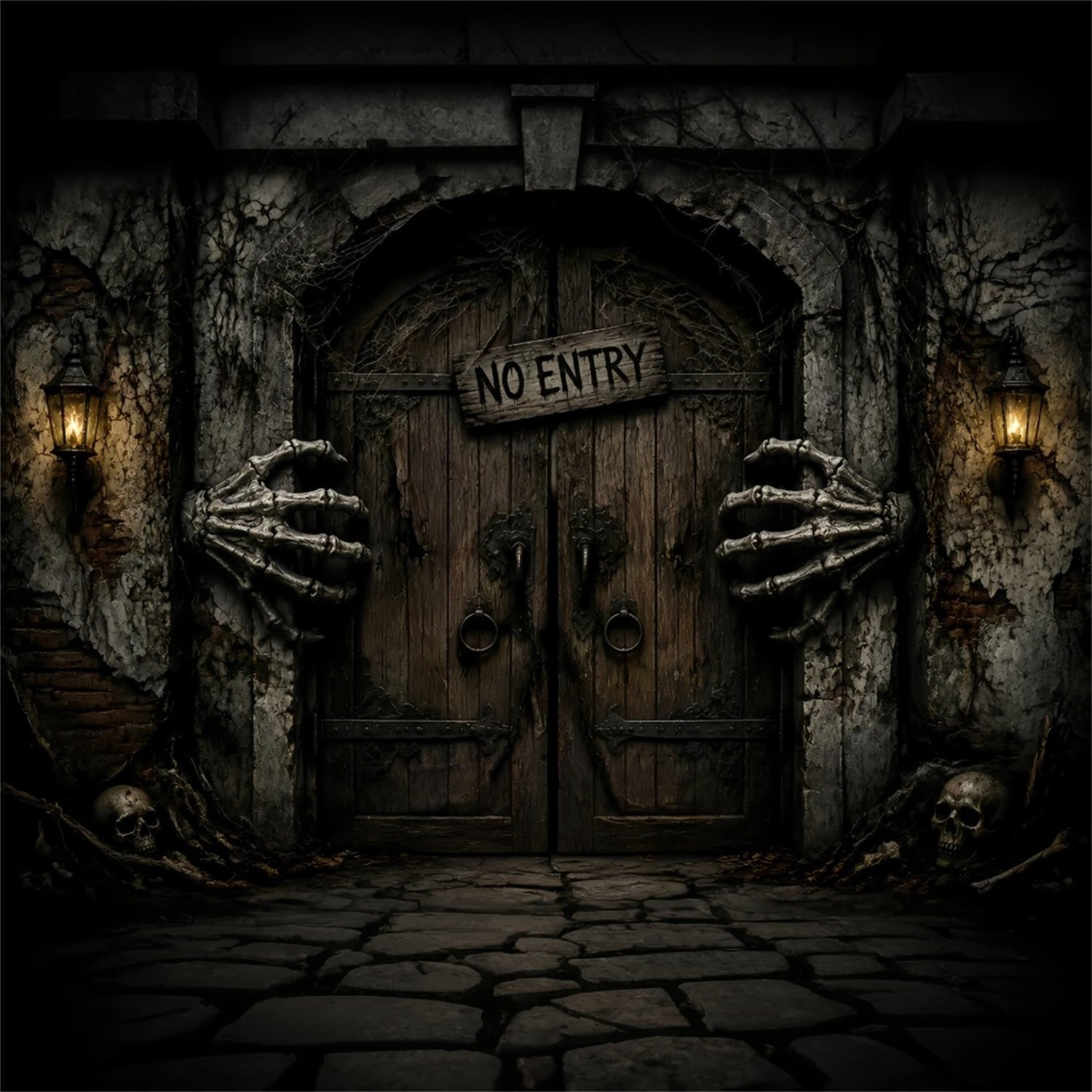 Halloween Garage Backdrop Skeletal Hands Forbidden Door Backdrops For Halloween UK LXX67-26
