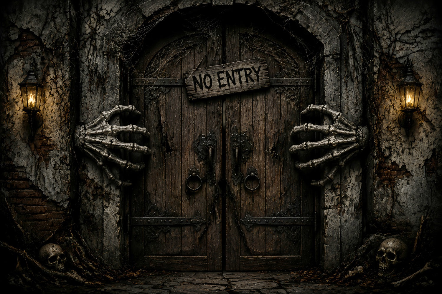 Halloween Garage Backdrop Skeletal Hands Forbidden Door Backdrops For Halloween UK LXX67-26