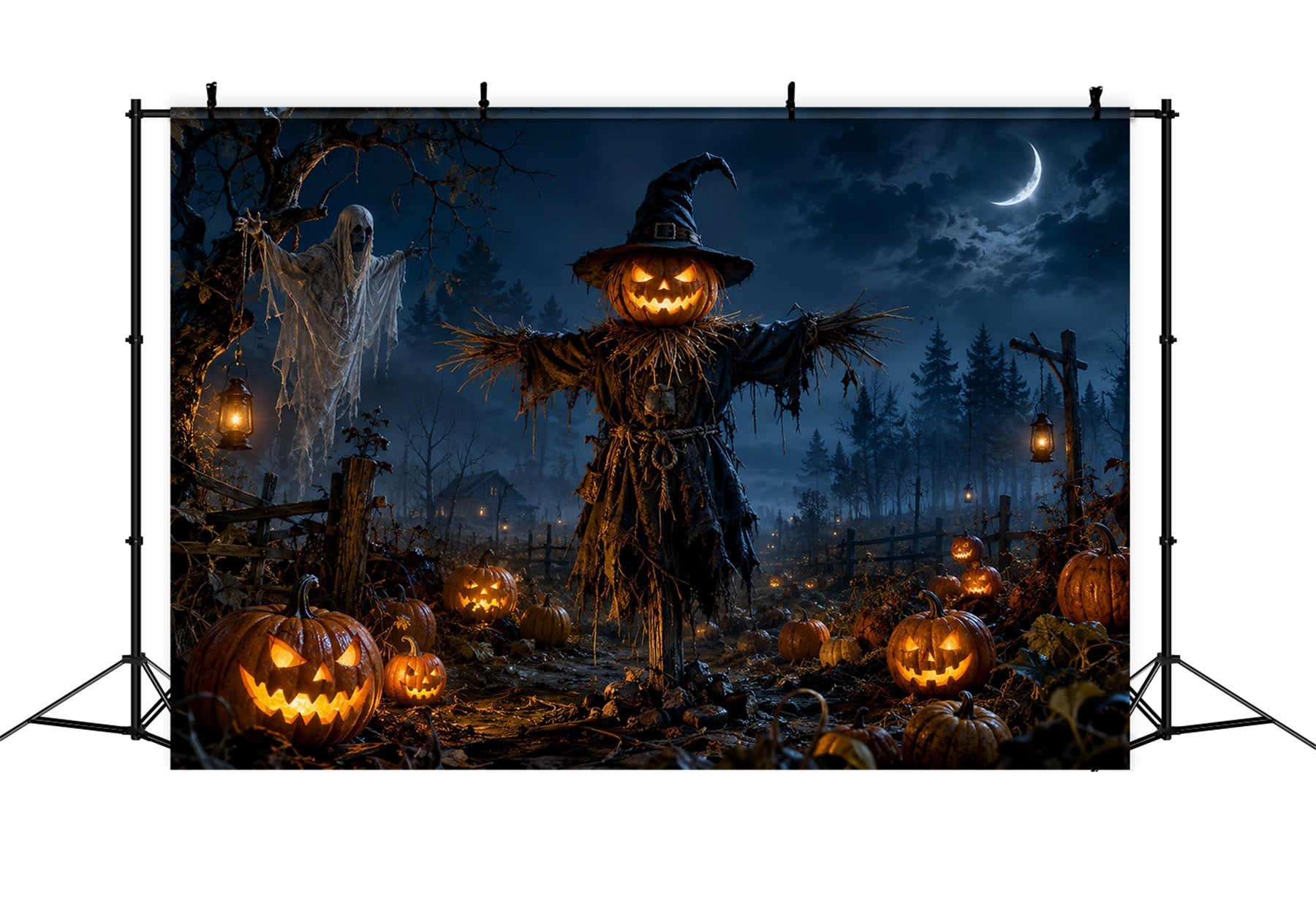 Pumpkin Patch Backdrops Scarecrow Ghost Field Halloween Themed Backdrop UK LXX67-261