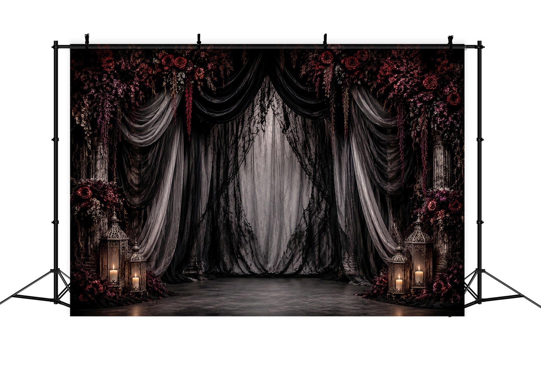 Halloween Wedding Backdrop Gothic Drapery Crimson Roses Halloween Photo Backdrop UK LXX67-3