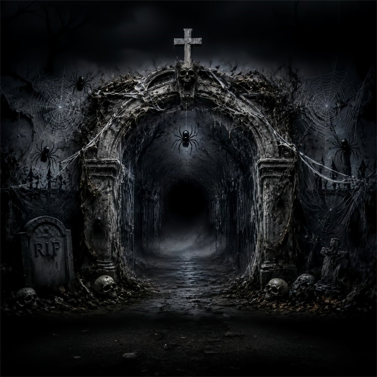 Halloween Balloon Backdrop Cobweb Graveyard Arch Spiders Halloween Themed Backdrop UK LXX67-32