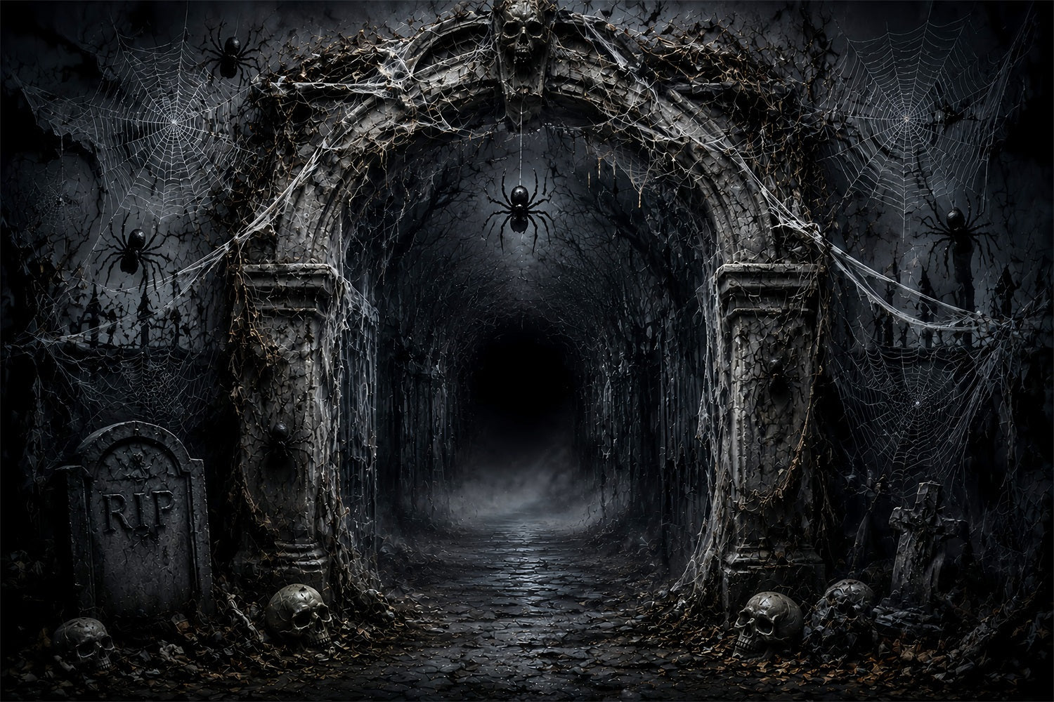 Halloween Balloon Backdrop Cobweb Graveyard Arch Spiders Halloween Themed Backdrop UK LXX67-32