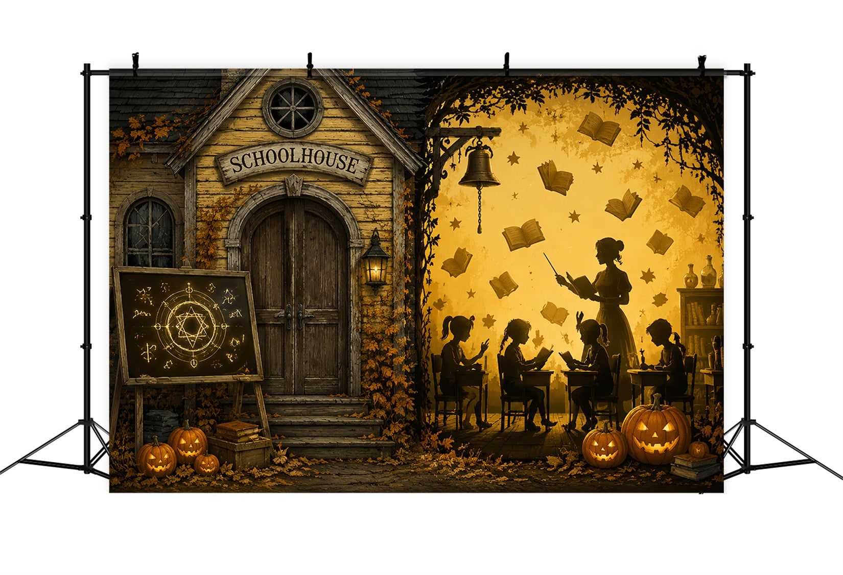 Halloween Backdrop Photo Booth Enchanted Schoolhouse Pumpkin Classroom Backdrops Halloween UK LXX67-37