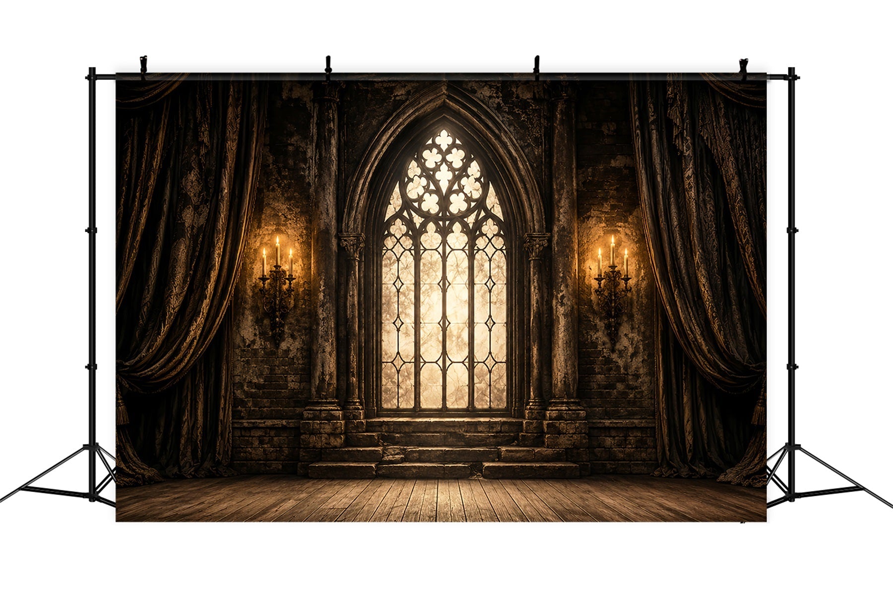 Halloween Stage Backdrop Gothic Cathedral Window Candles Halloween Photography Backdrops UK LXX67-38
