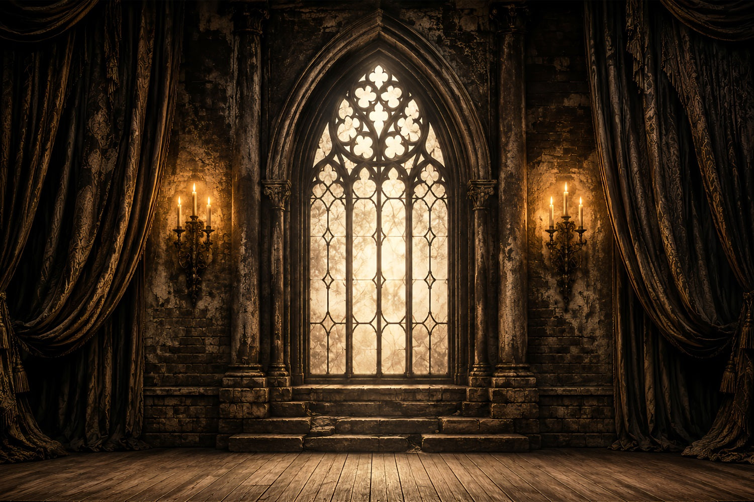 Halloween Stage Backdrop Gothic Cathedral Window Candles Halloween Photography Backdrops UK LXX67-38