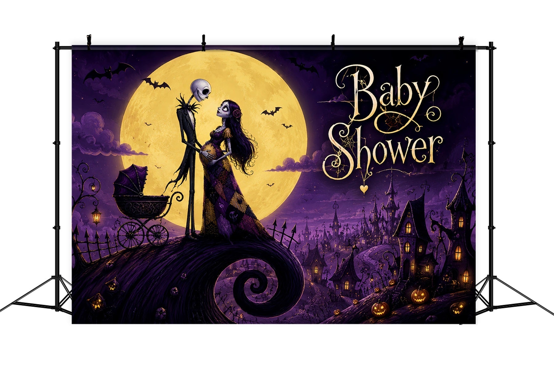 Halloween Baby Shower Backdrop Gothic Skeleton Witch Photography Halloween Backdrop UK LXX67-39