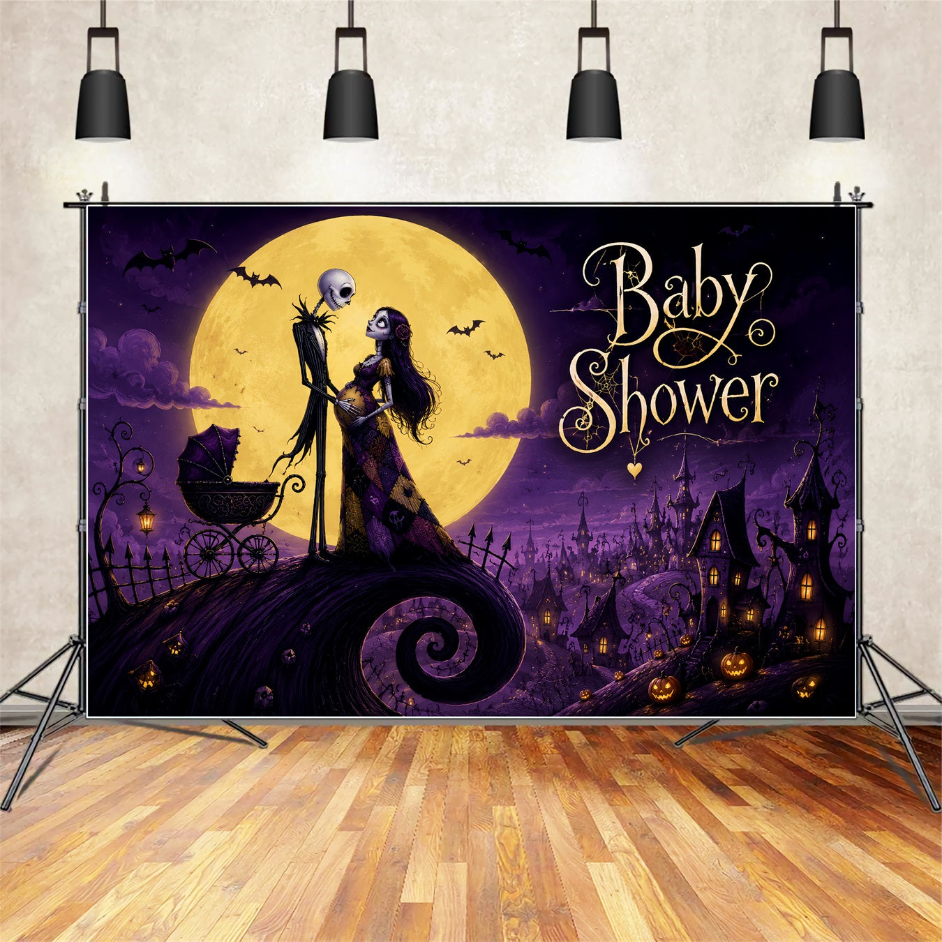 Halloween Baby Shower Backdrop Gothic Skeleton Witch Photography Halloween Backdrop UK LXX67-39