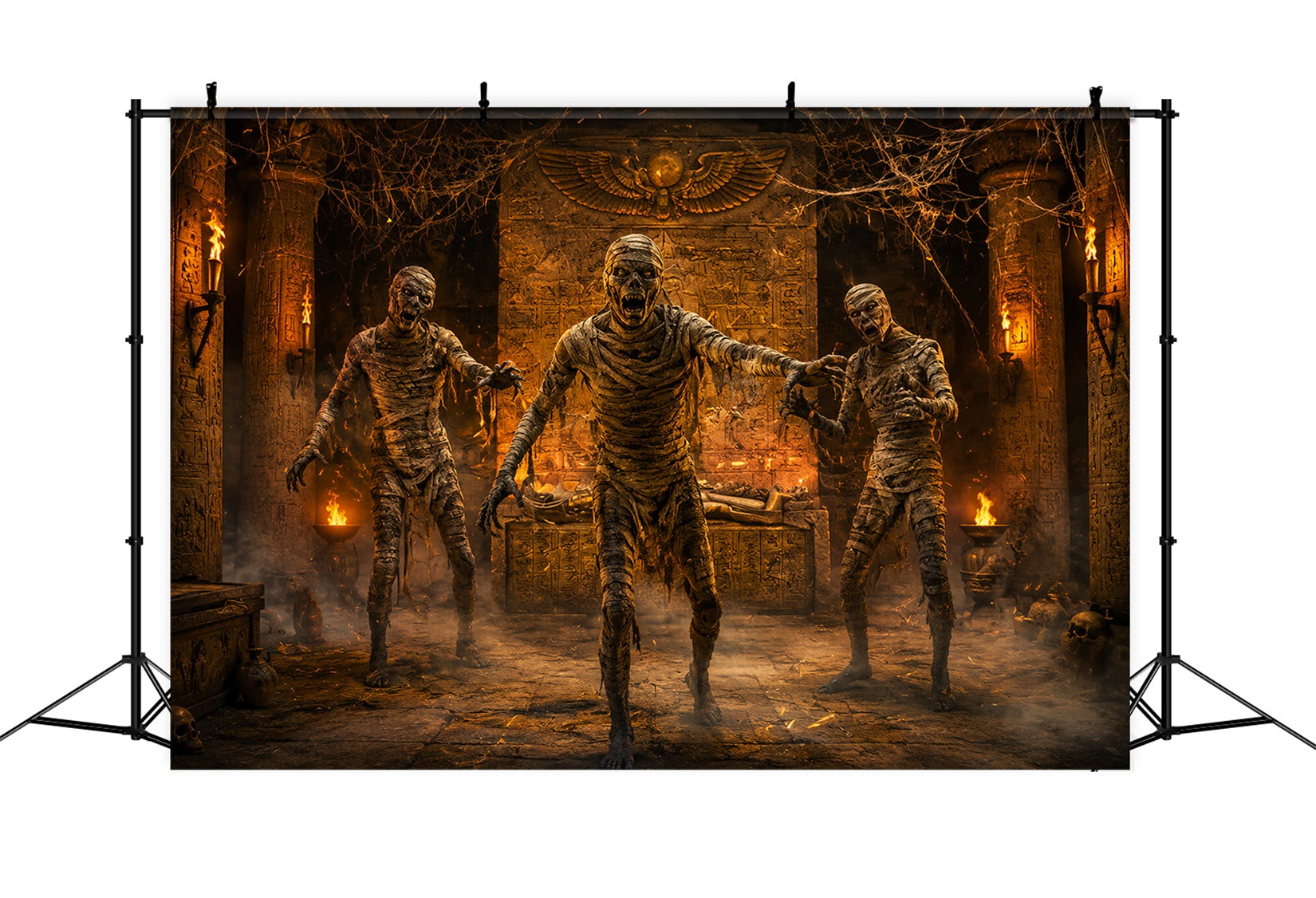 Halloween Theme Backdrop Fiery Tomb Mummy Attack Halloween Backdrop For Photos UK LXX67-4