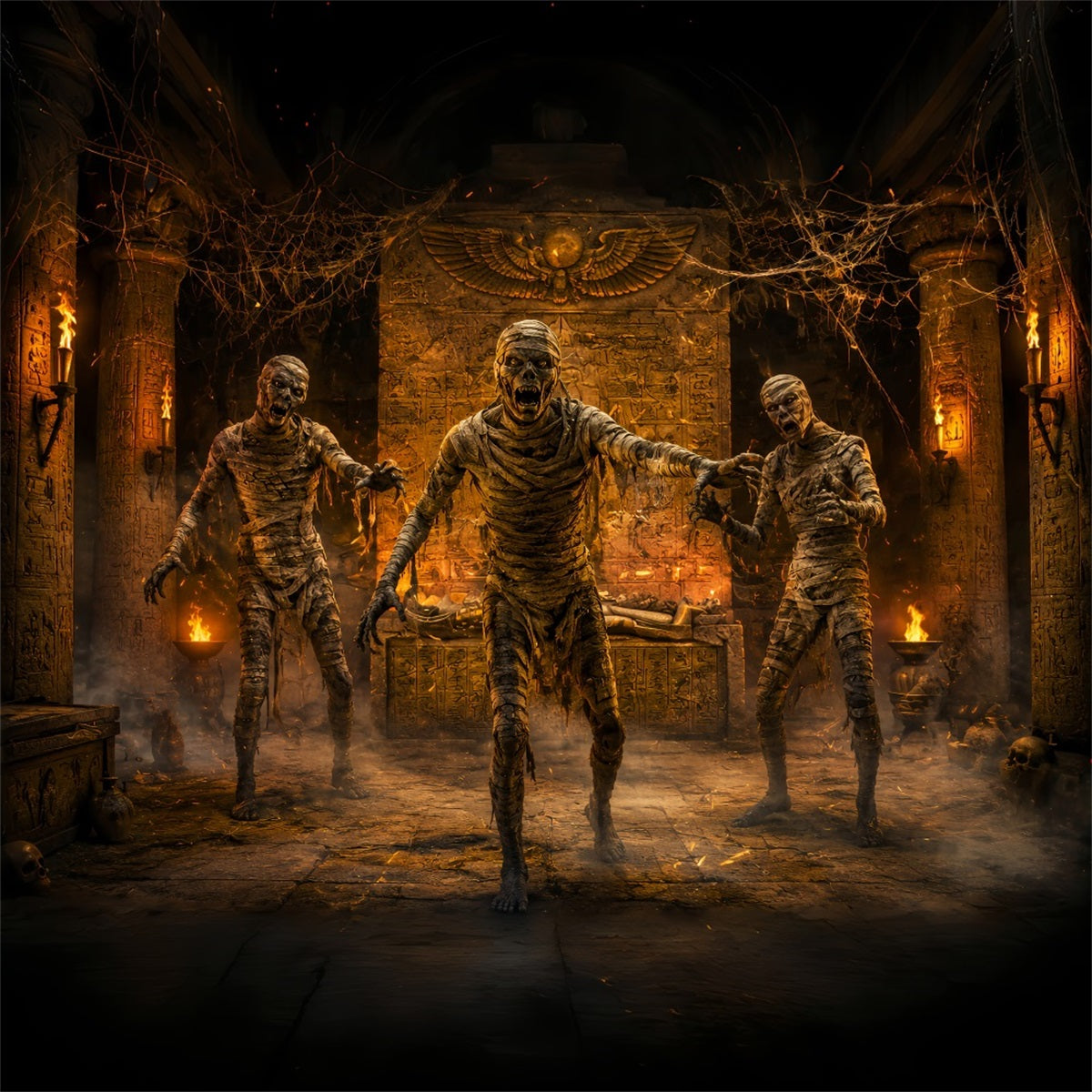 Halloween Theme Backdrop Fiery Tomb Mummy Attack Halloween Backdrop For Photos UK LXX67-4