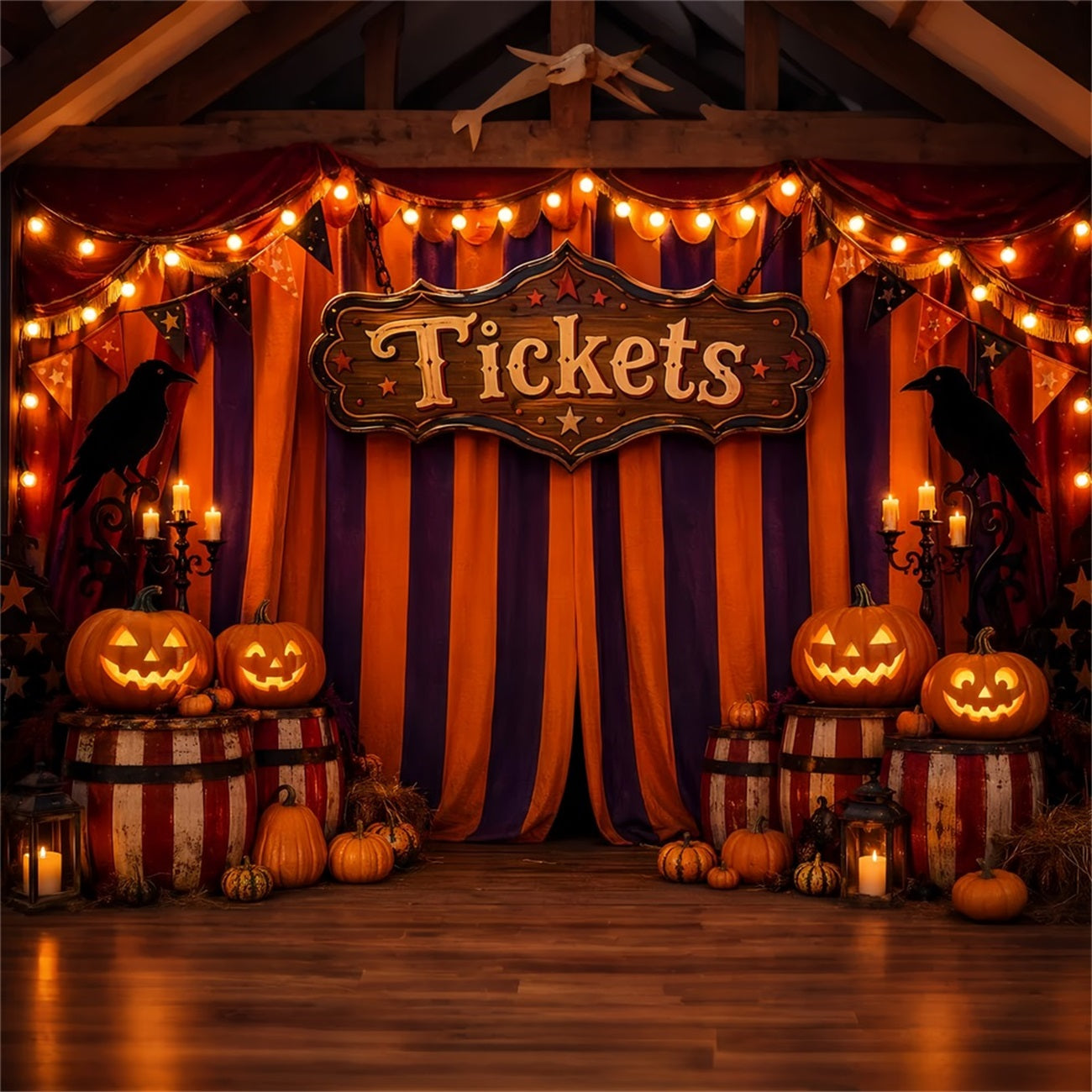 Halloween Backdrops For Pictures Pumpkin Carnival Ticket Booth Halloween Circus Backdrop UK LXX67-42